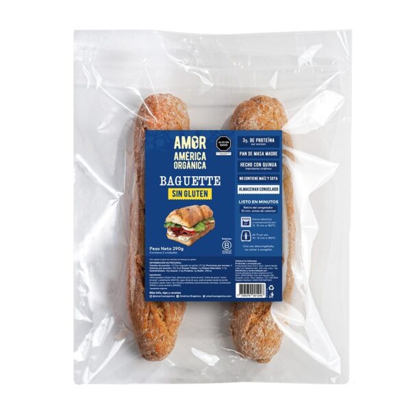 Pan Baguette Sin Gluten Congelado x 2 unid 290g